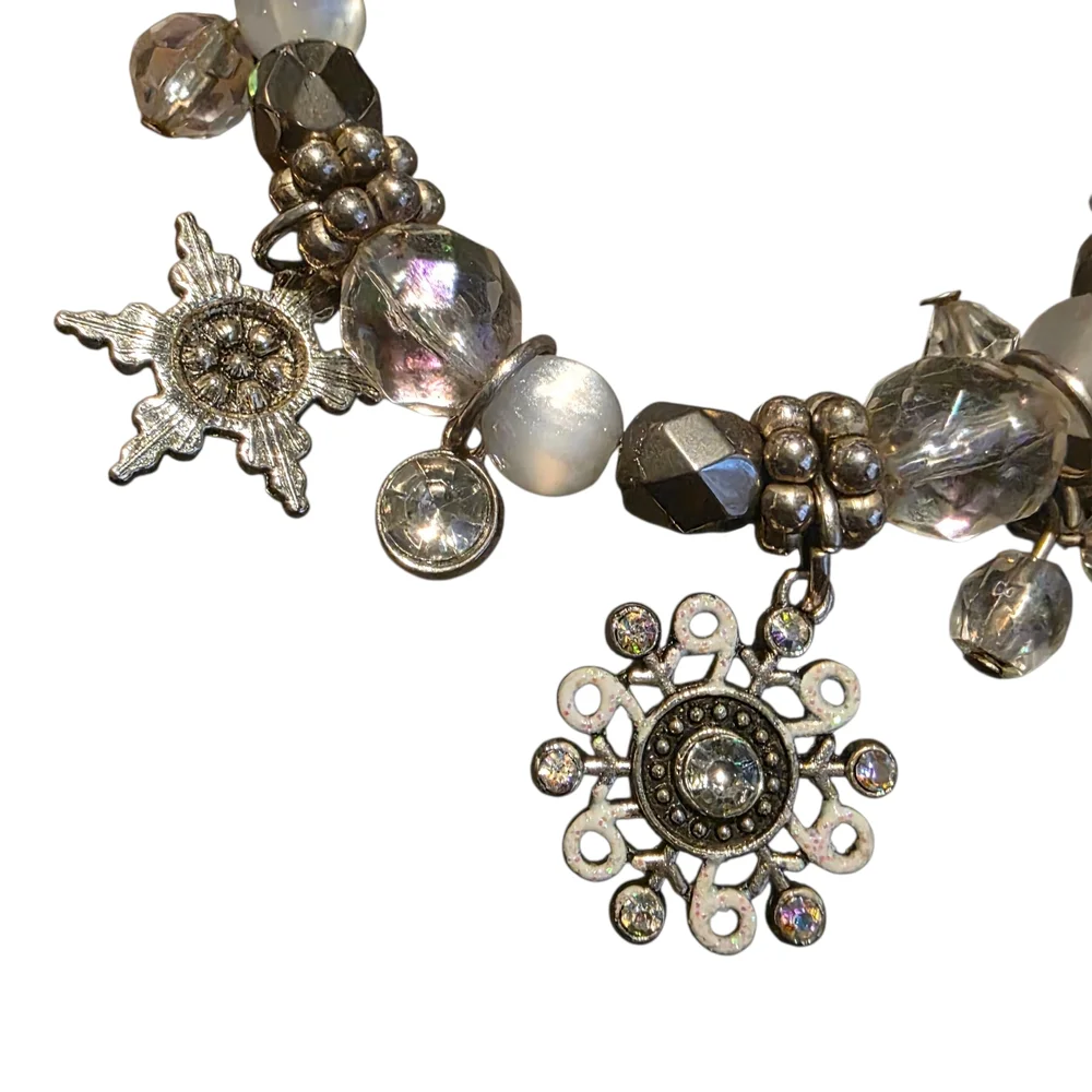 Silver Snowflake Charm Beaded Bracelet
